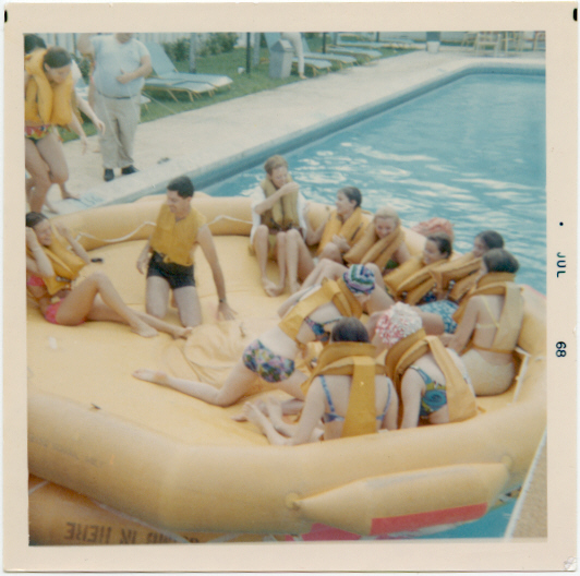 1968 Jul Susanne Malm water ditching instruction at flight attendant training in Miami.